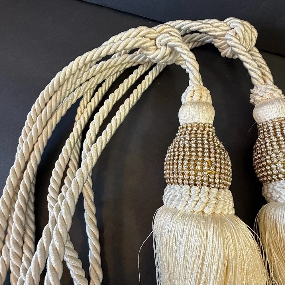Cream Tassel Curtain Tie Backs Bling Glam Holdback Tie Rope Home Window Chair 2x